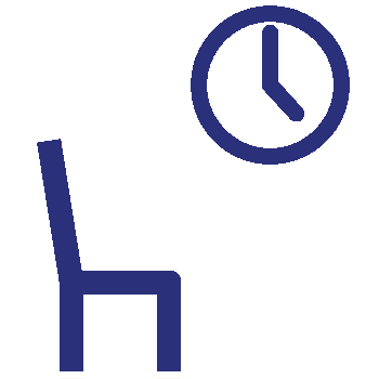 An icon depicting a person sitting in a chair, reading a book with a clock indicating the time.